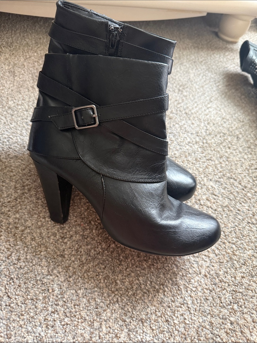 Steve Madden Black Leather Buckle-Strap Ankle Boots